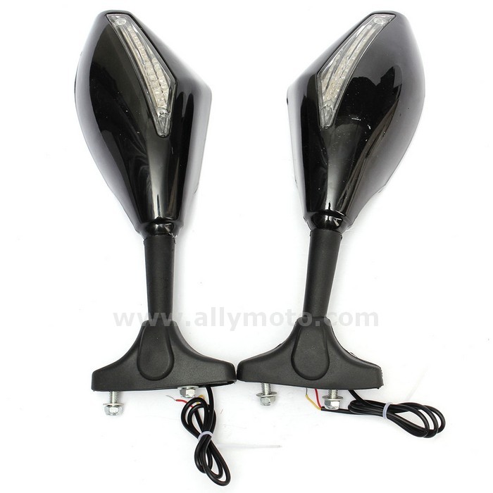 88 Motorcycle Rearview Mirrors W- Led Turn Signal Honda -Kawasaki -Suzuki -Yamaha -Ducati -Triumph@3